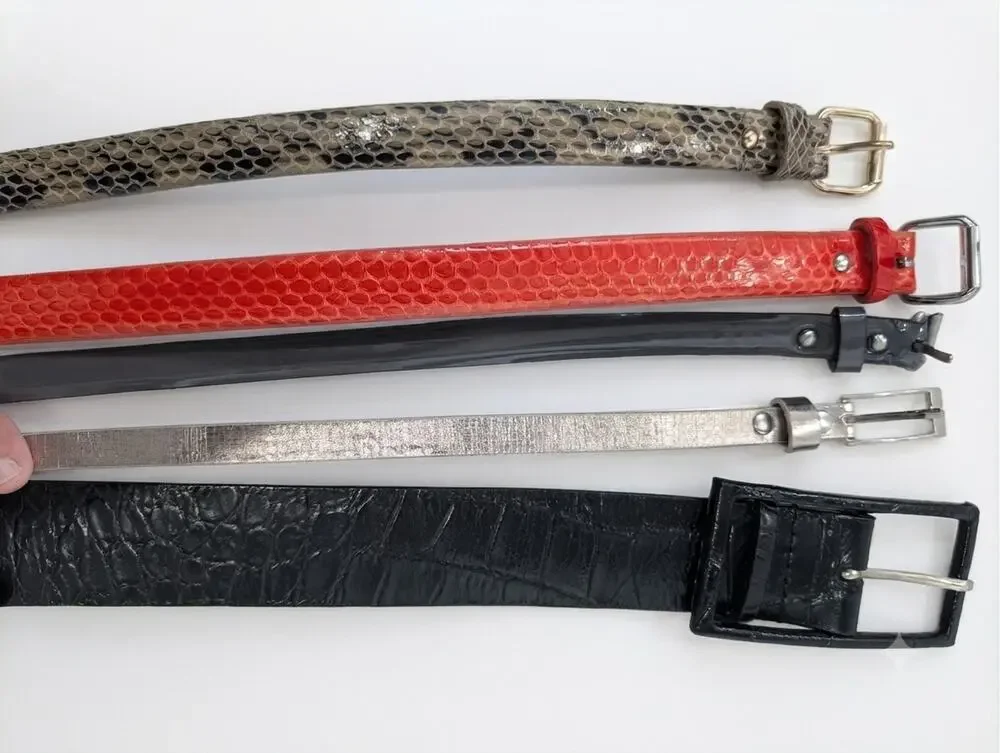 Ann Taylor Belt Lot 5 Skinny Black Reversible Metallic Snake Print Statement...
